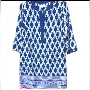 NWT Dress 💙🤍🩷Crown & Ivy Dress Blue/White/Pink 3/4 Sleeves Shirt Style Sz 8